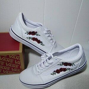 VANS Ward Girl's Missy Size 6 Sneakers Rose Embroidery White VN0A3TFWTBD New Box